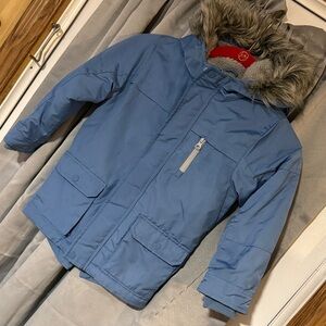 Swiss Tech Kids Blue Puffer Jacket with Faux Fur Hood